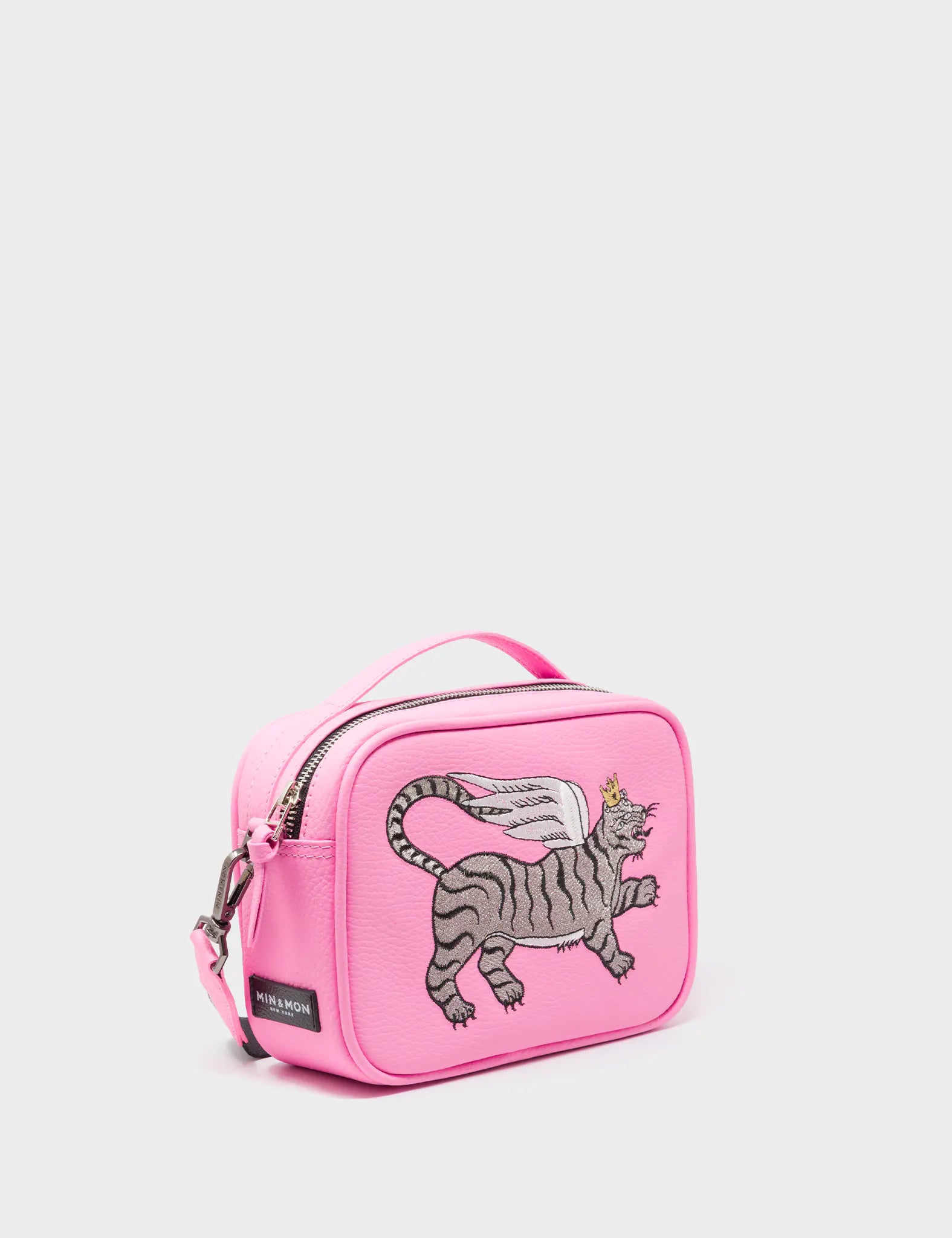 Verto Soft Neon Pink Leather Crossbody Bag - Winged Tiger Embroidery