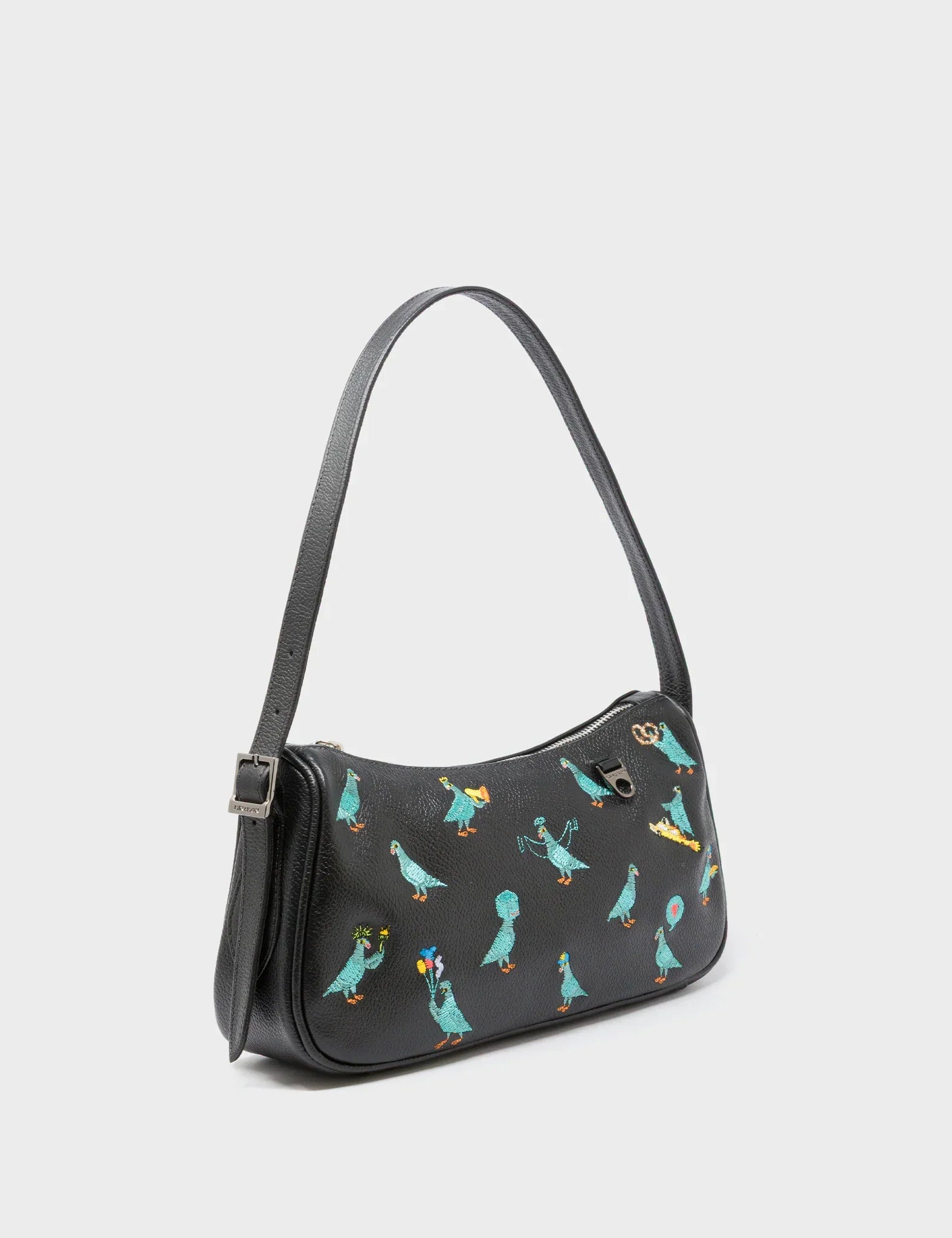 Lucas Hobo Mini Black Handbag - Pigeonista Embroidery