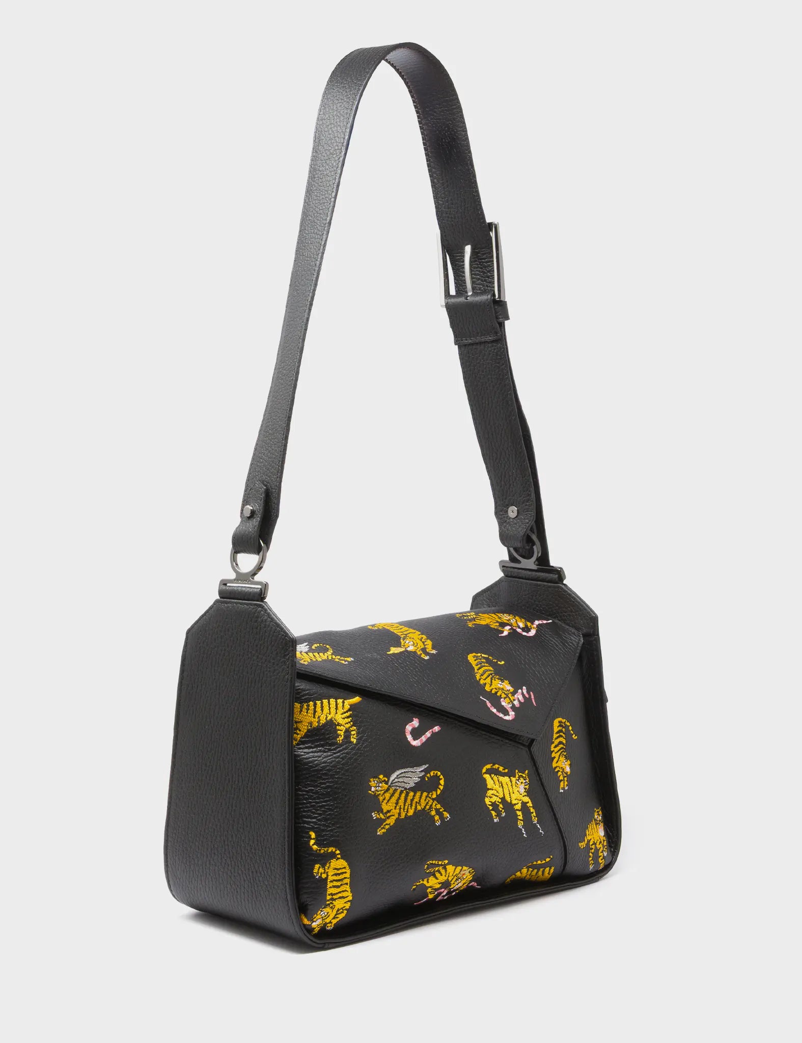 Houston Black Leather Shoulder Bag - Tiger Rumble