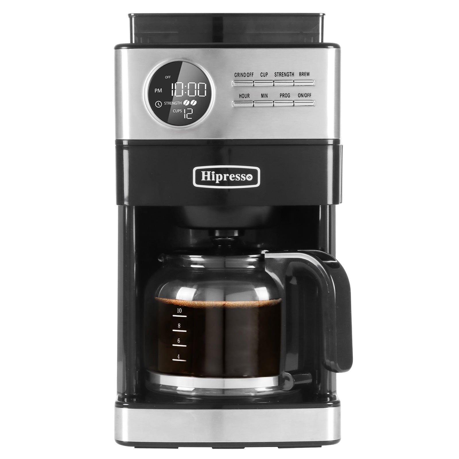 La Reveuse Programmable Drip Coffee Maker with Burr Grinder.2-Way Brewing.12 Cups.Black & Stainless Steel