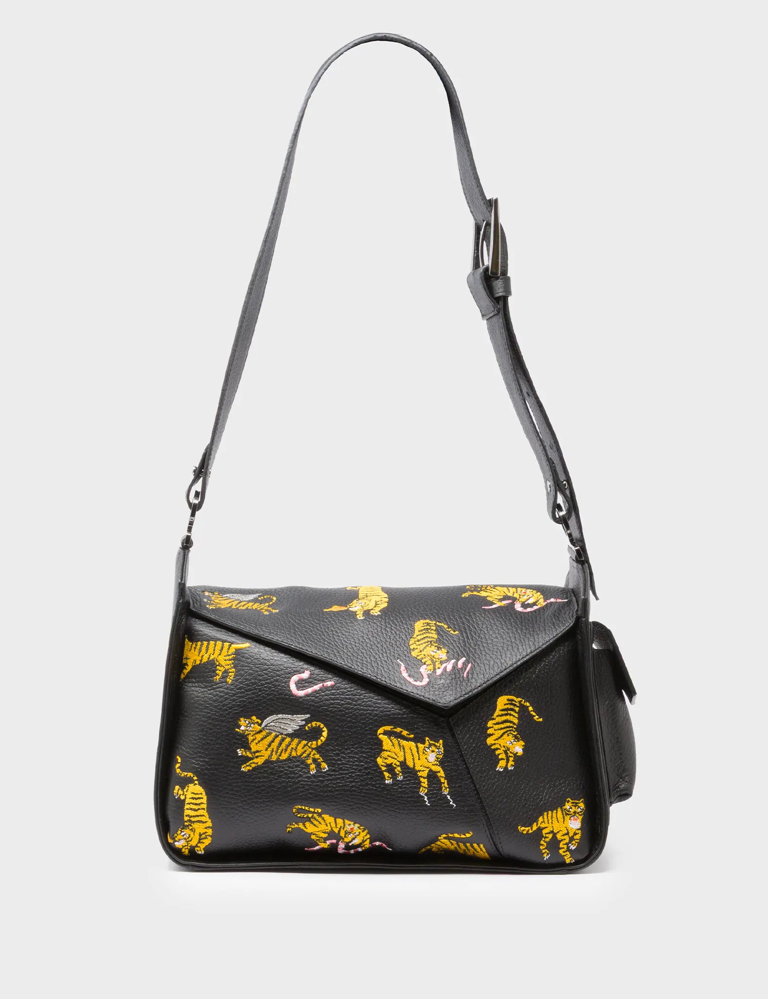 Houston Black Leather Shoulder Bag - Tiger Rumble