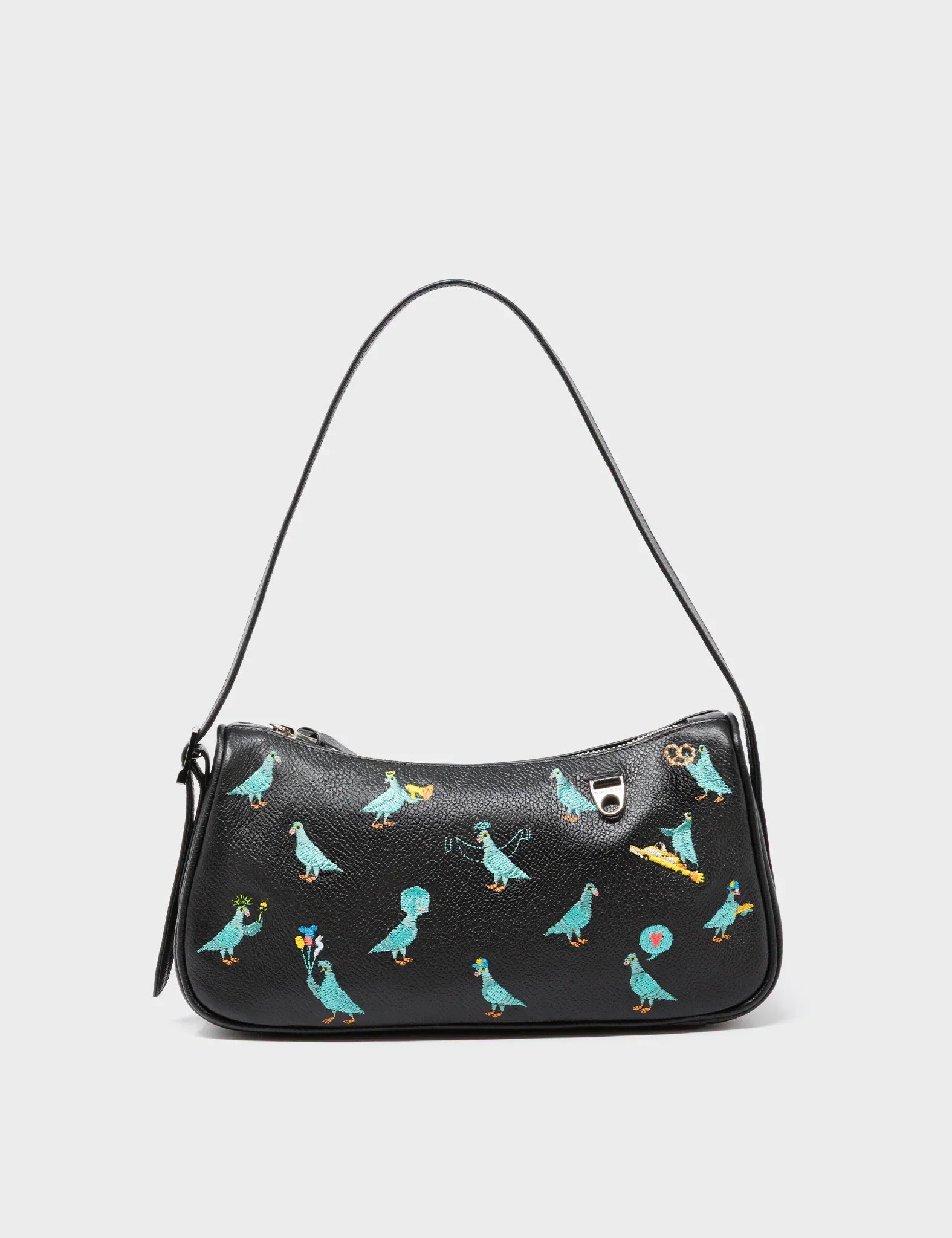 Lucas Hobo Mini Black Handbag - Pigeonista Embroidery