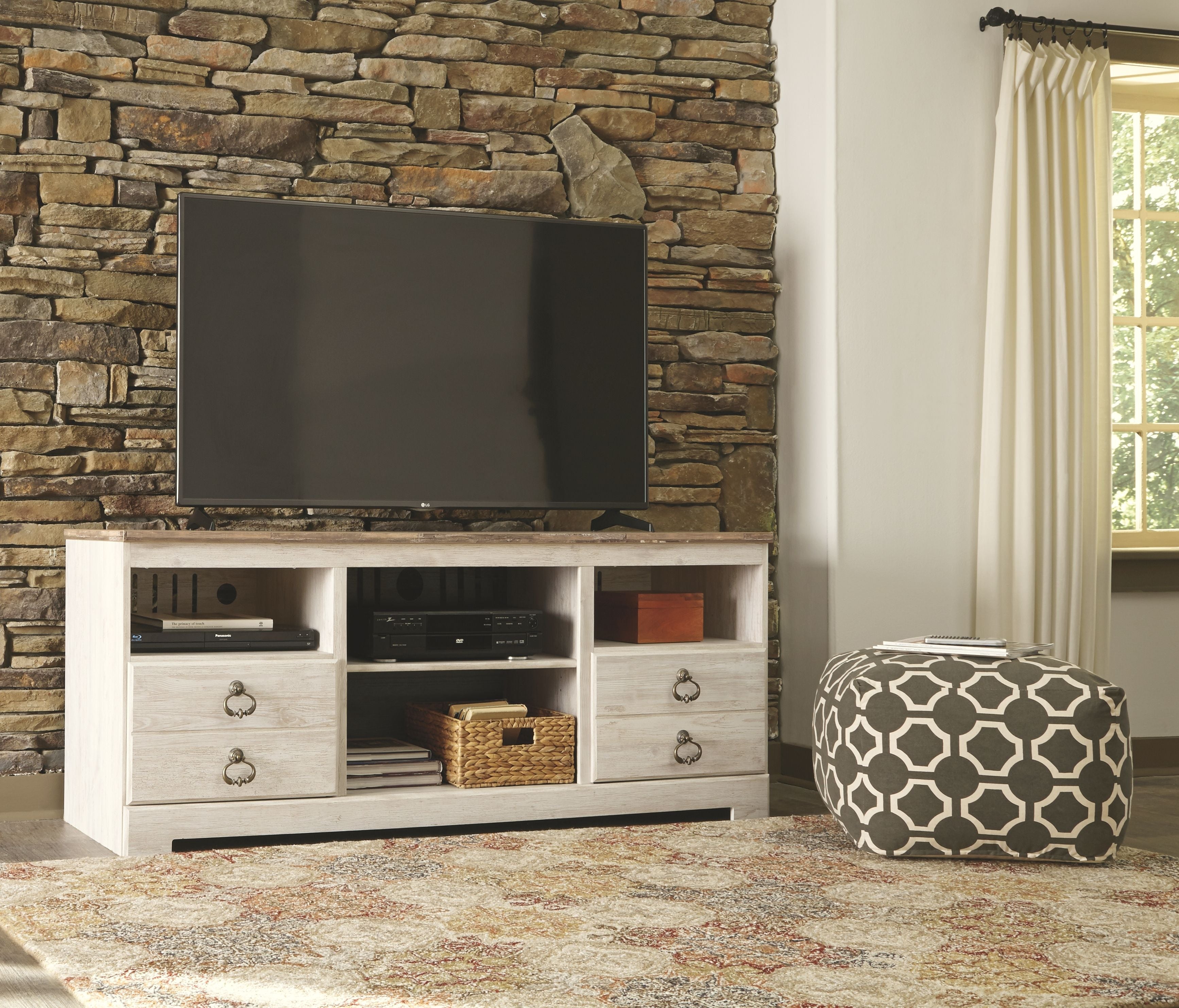 Willowton - Whitewash - 2 Pc. - 64 TV Stand with Faux Firebrick Fireplace Insert