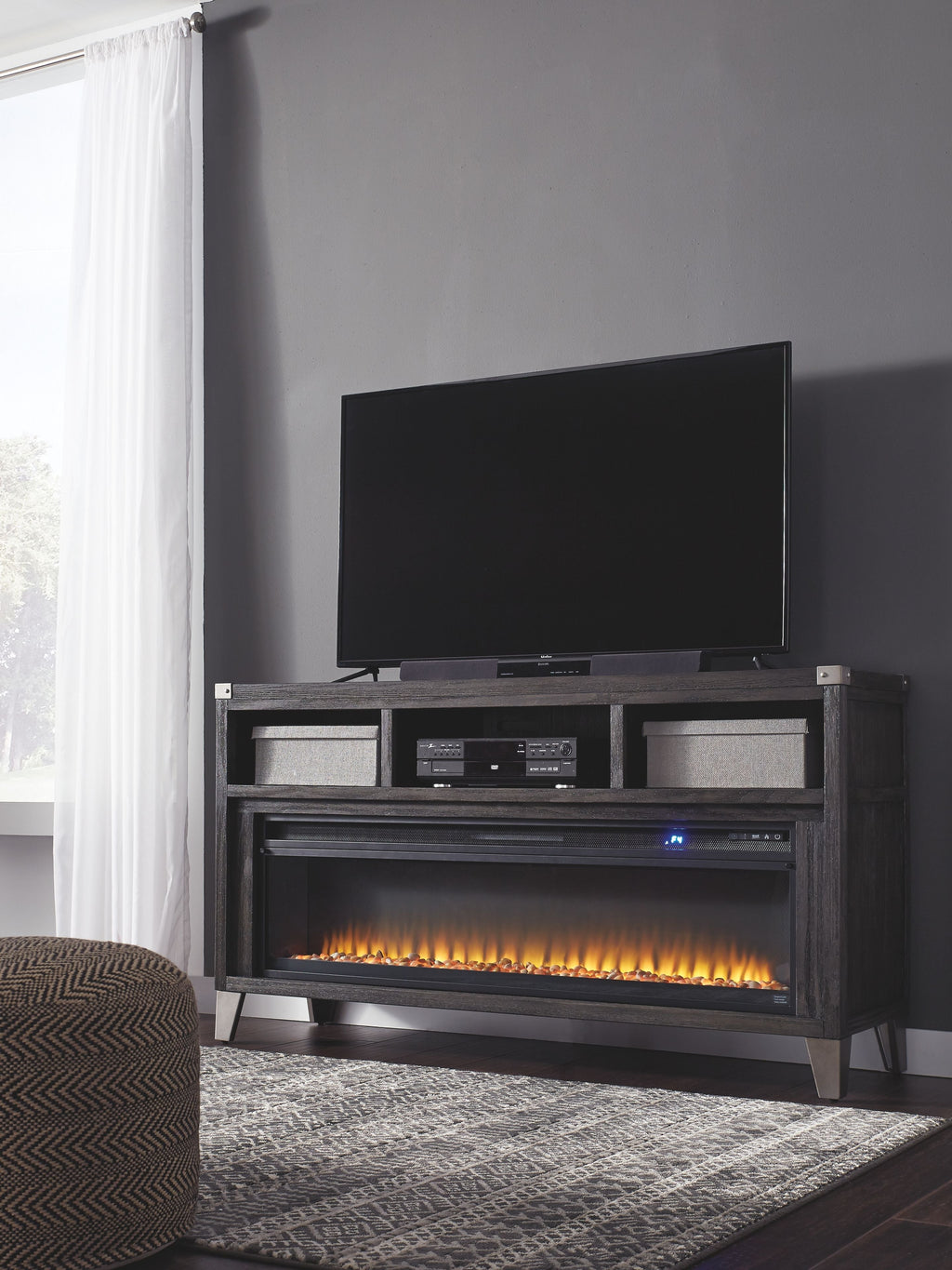 Todoe - Gray - 2 Pc. - 65 TV Stand with Wide Fireplace Insert