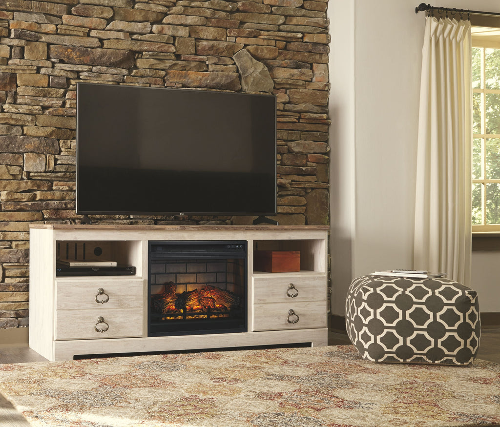 Willowton - Whitewash - 2 Pc. - 64 TV Stand with Faux Firebrick Fireplace Insert