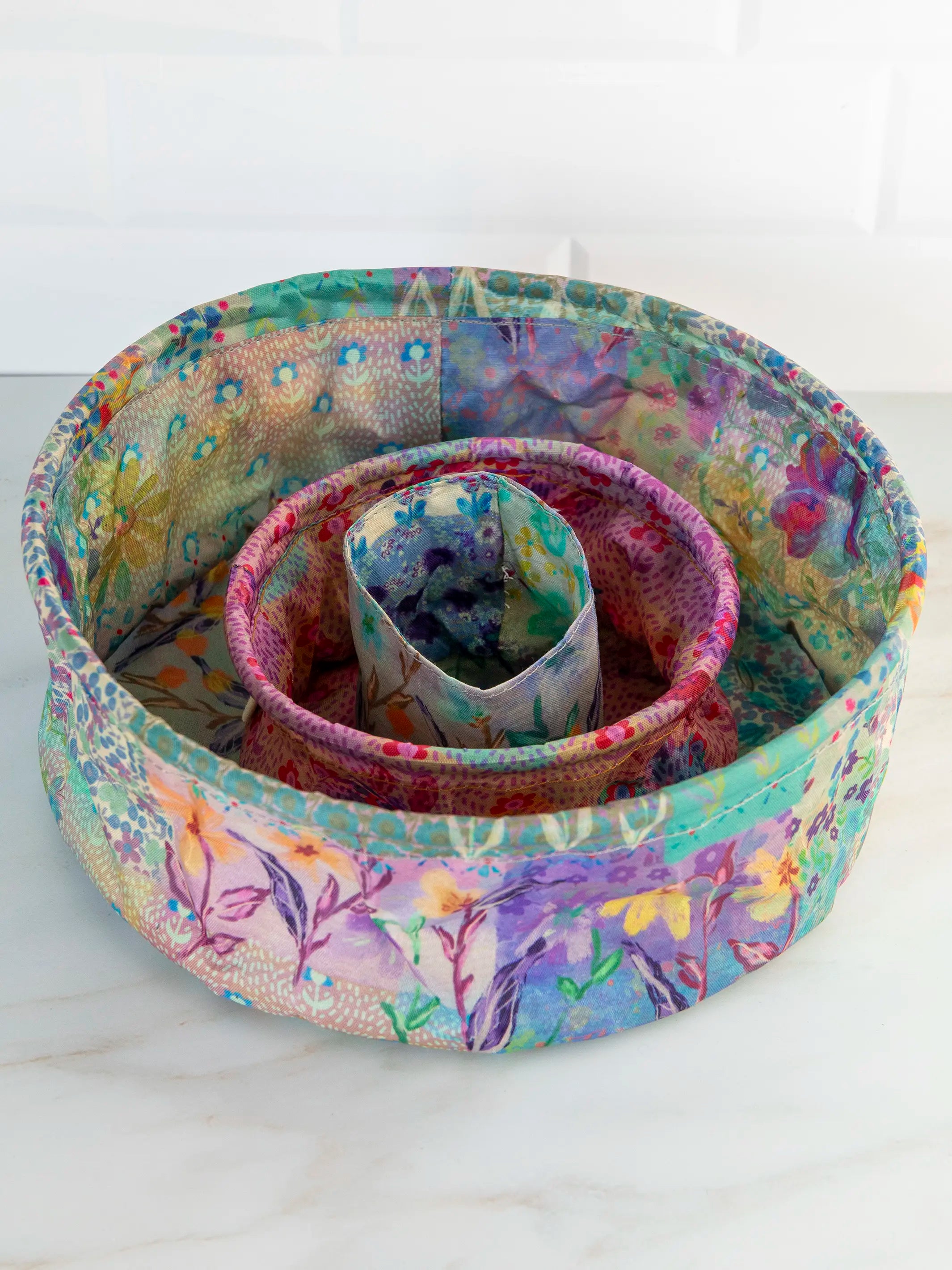 Mini Collapsible Storage Bins. Set of 3 - Taupe Watercolor Patchwork