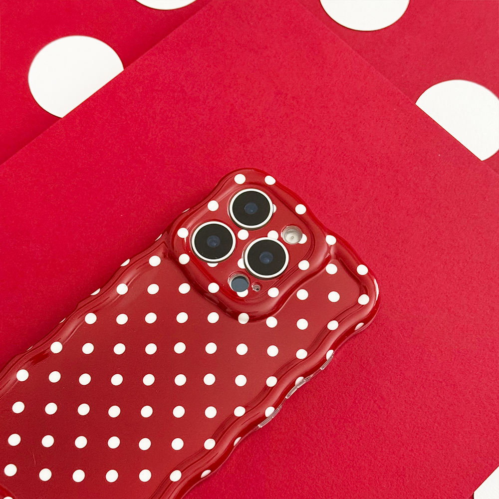 Wavy Phone Case - Burgundy Polka Dot