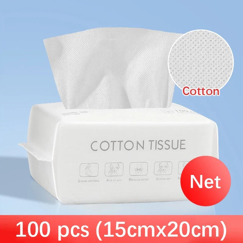 Disposable Cotton Face Towel for Sensitive Skin – 100% Pure Cotton, Wet and Dry Use, 50pcs or 100pcs