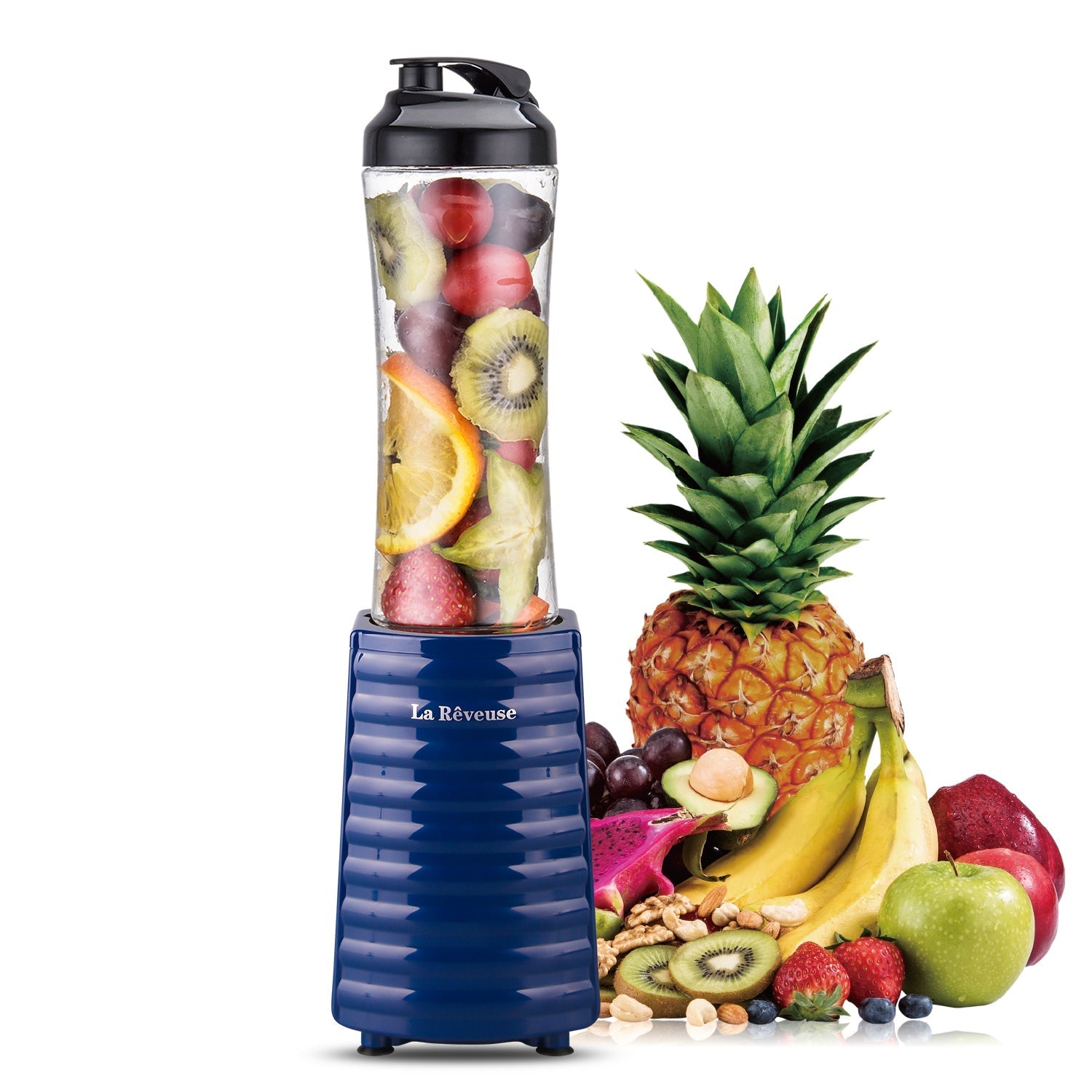 La Reveuse Smoothies Blender Personal Size 300 Watts with 18 oz BPA Free Portable Travel Sports Bottle (Navy)
