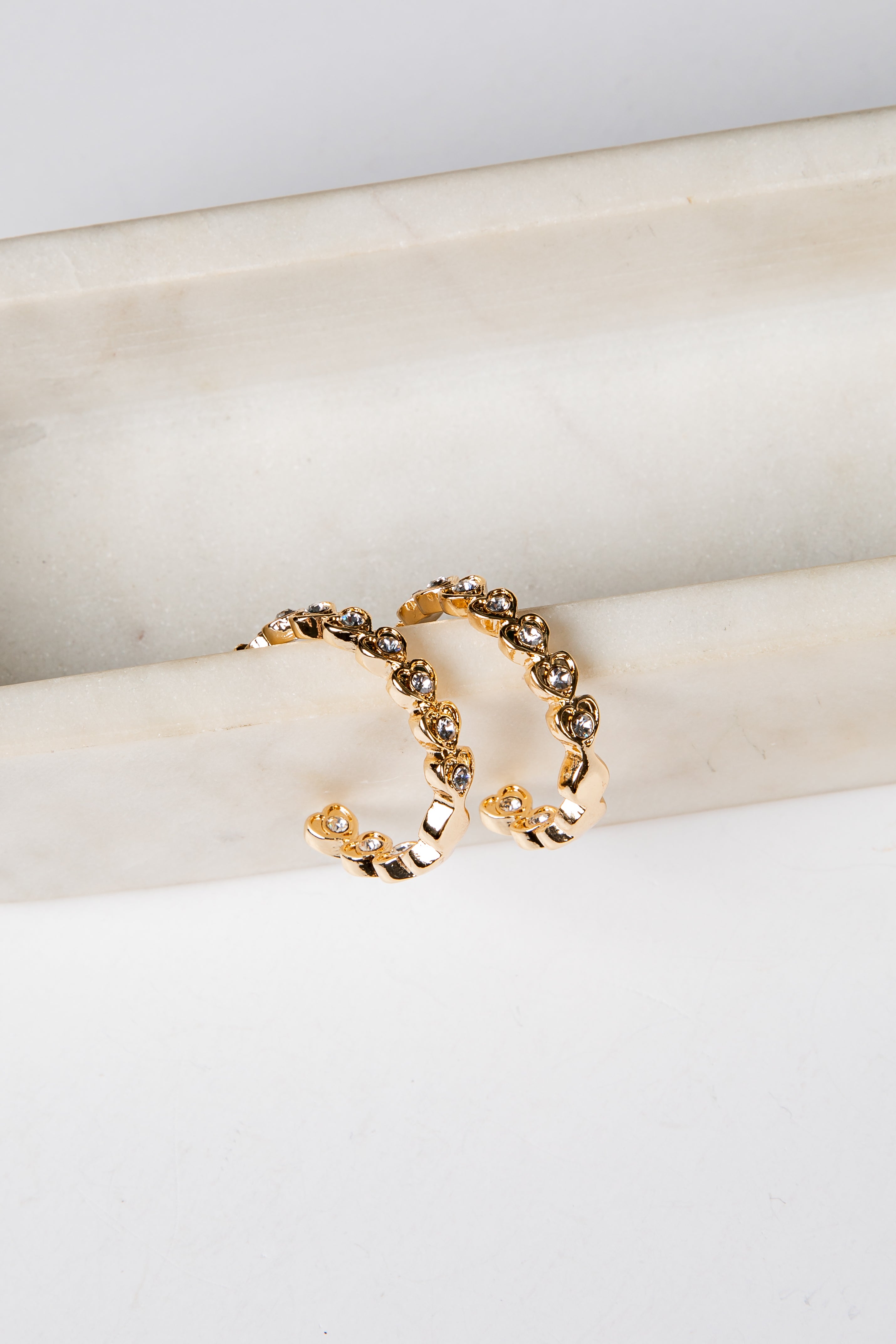 Sophie Gold Rhinestone Heart Hoop Earrings